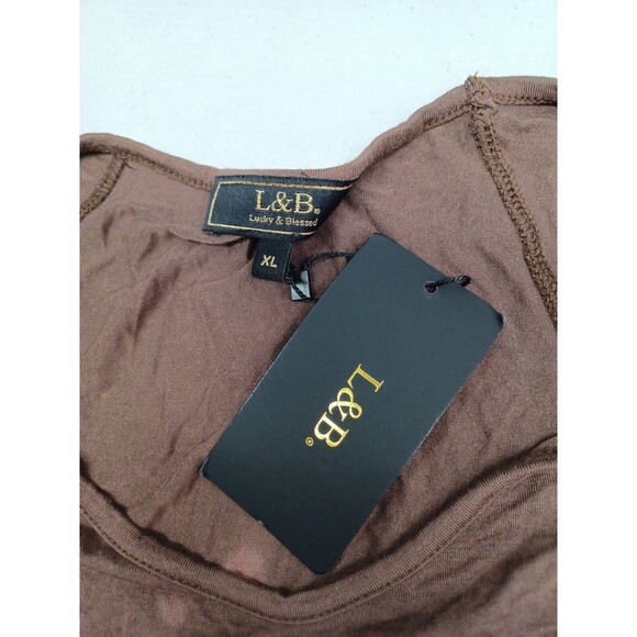 L&B Lucky & Blessed Womens Pullover Brown Pink Top XL Asymmetric NWT - Picture 8 of 9